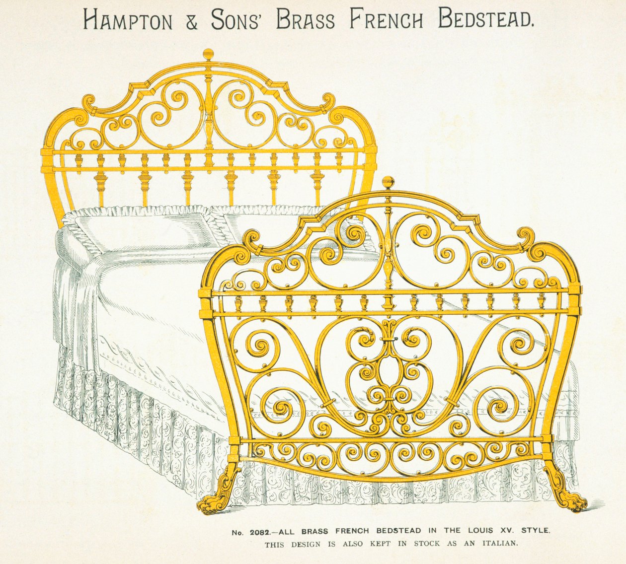 Fransk sängstuga i mässing från Hampton and Sons Catalogue of Furniture, 1902 av English School