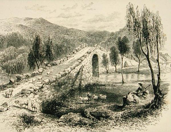 Bro över Sluggan Water, nära Braemar, omkring 1880, från "Scottish Pictures" utgiven av Religious Tract Society. av English School