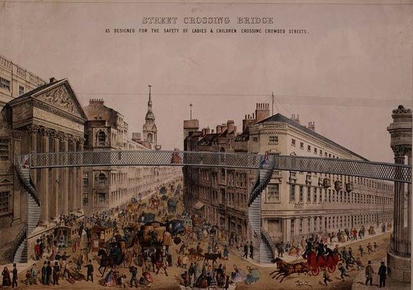 Bro över gatan vid Mansion House, ca 1862 (akvatint) av English School