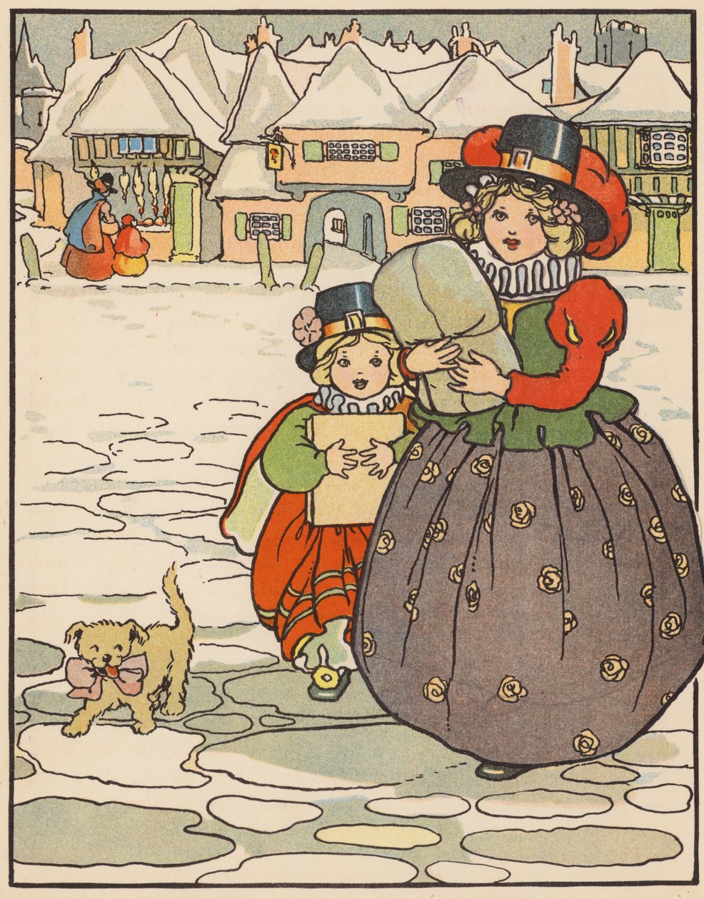 Att ta hem julklapparna (färglitografi) av English School