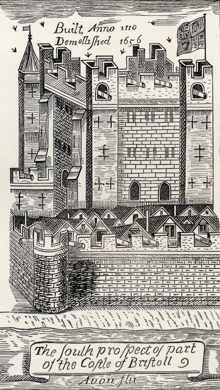 Bristol Castle, efter James Millerds karta över Bristol från 1673, från 