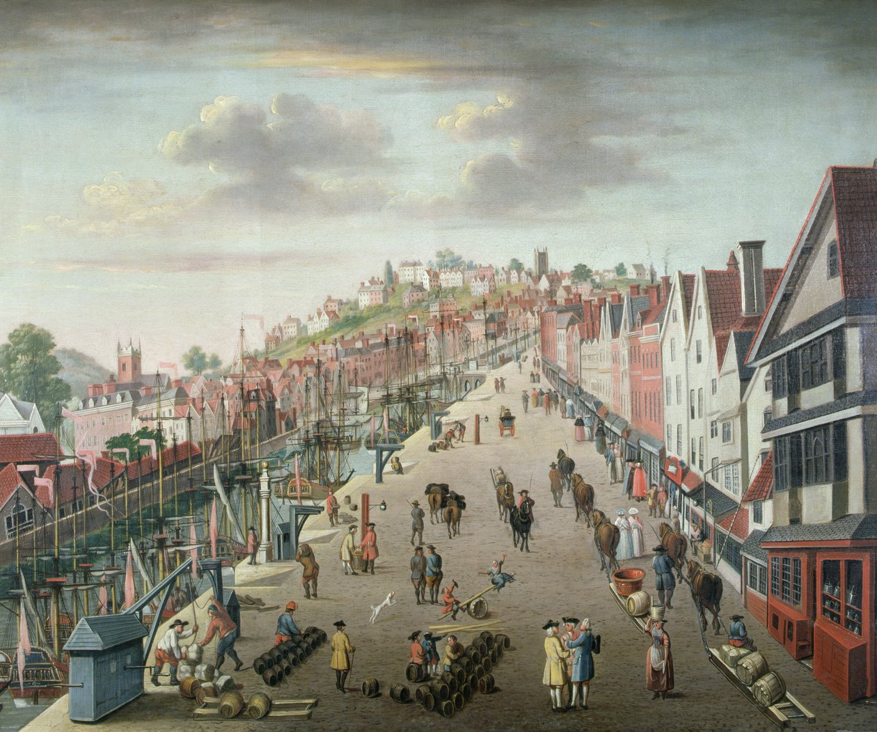 Bristol Docks and Quay, ca 1760 (olja på duk) av English School