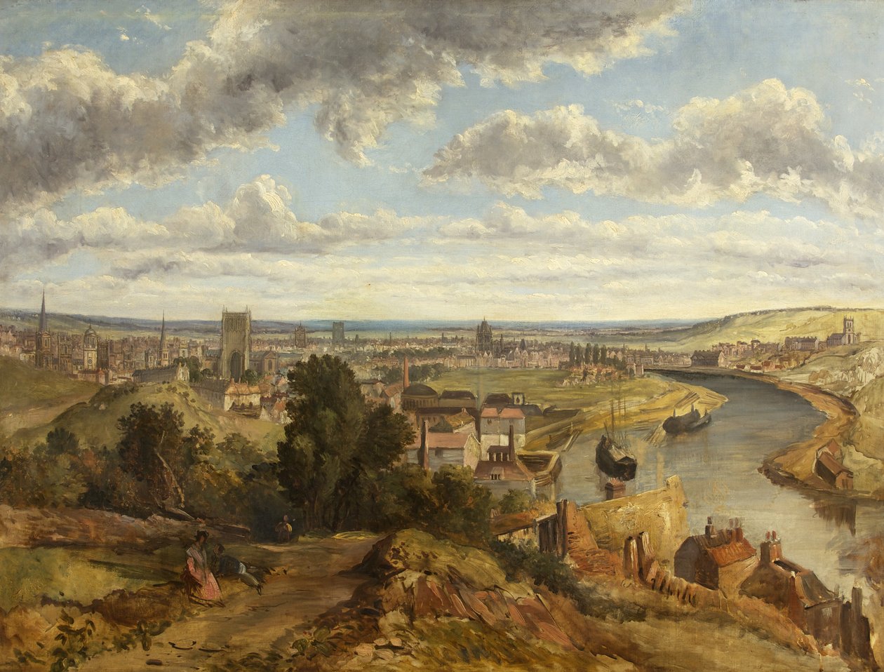 Bristol från Clifton Wood (olja på duk) av English School