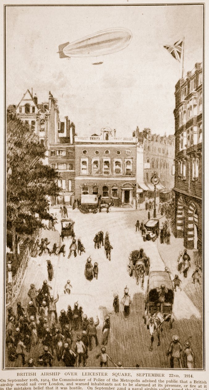 Brittiskt luftskepp över Leicester Square, 22 september 1914, 1914-19 av English School