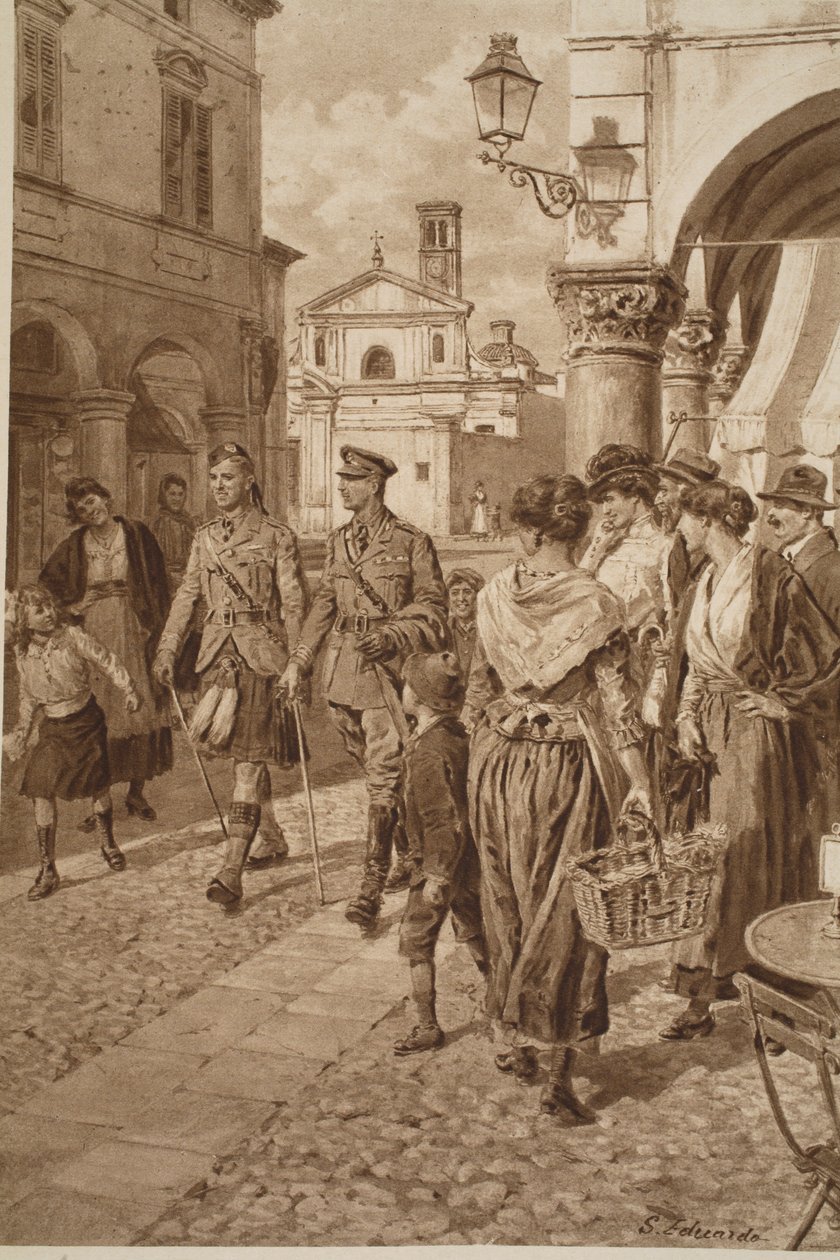 Brittiska högländare välkomnades i en fransk stad, 1914-19 av English School