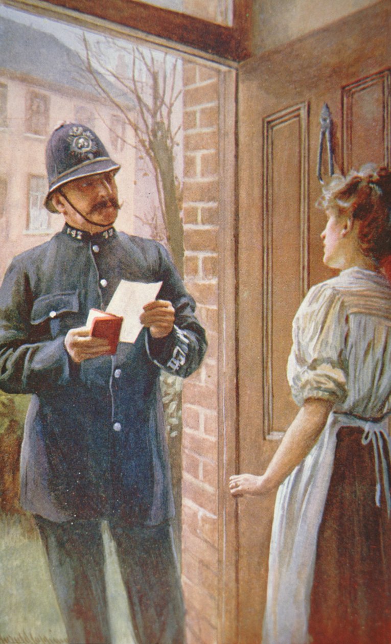 Brittisk polis, ca 1900 (färg litho) av English School
