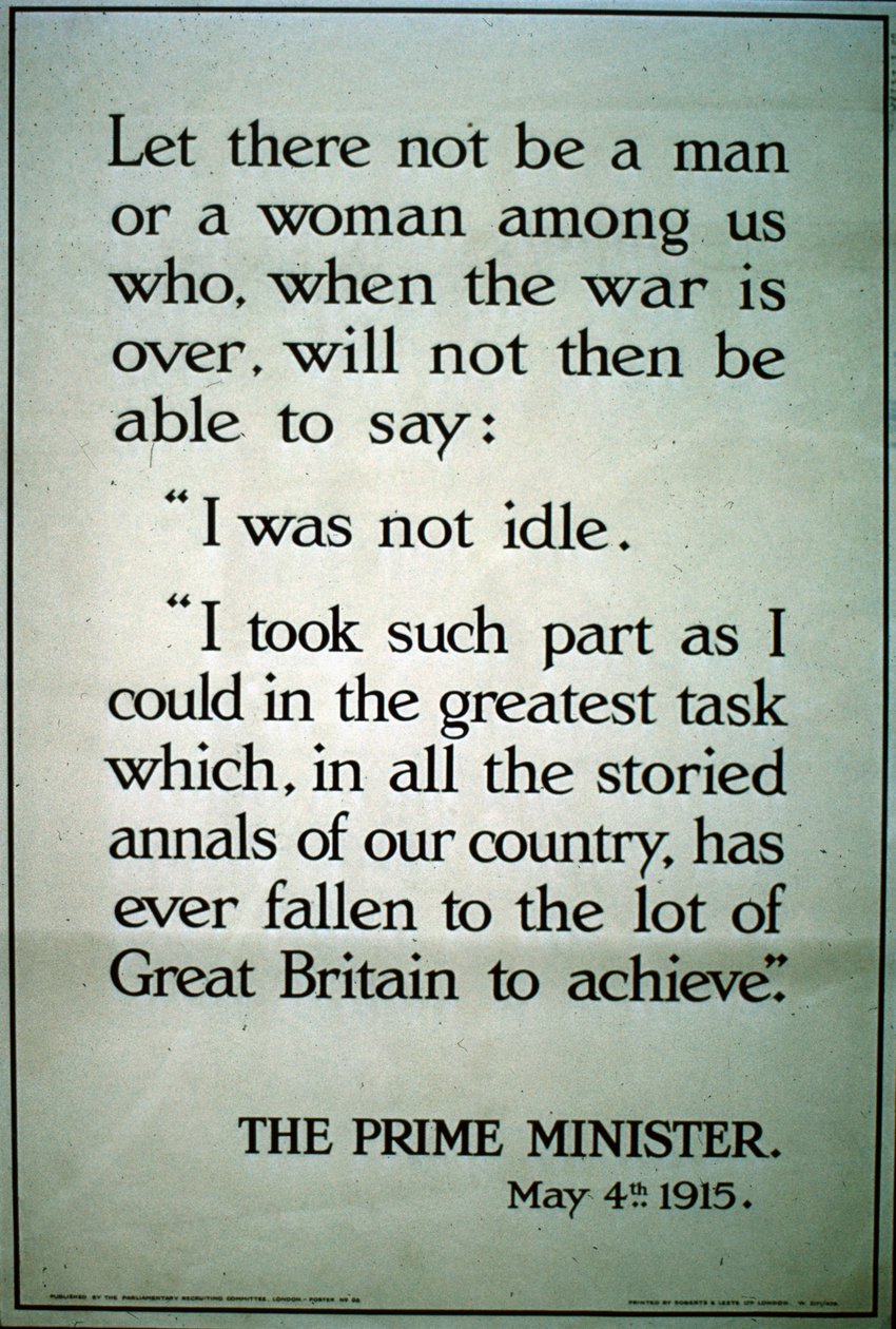 Brittisk rekryteringsaffisch från första världskriget, 1915 av English School