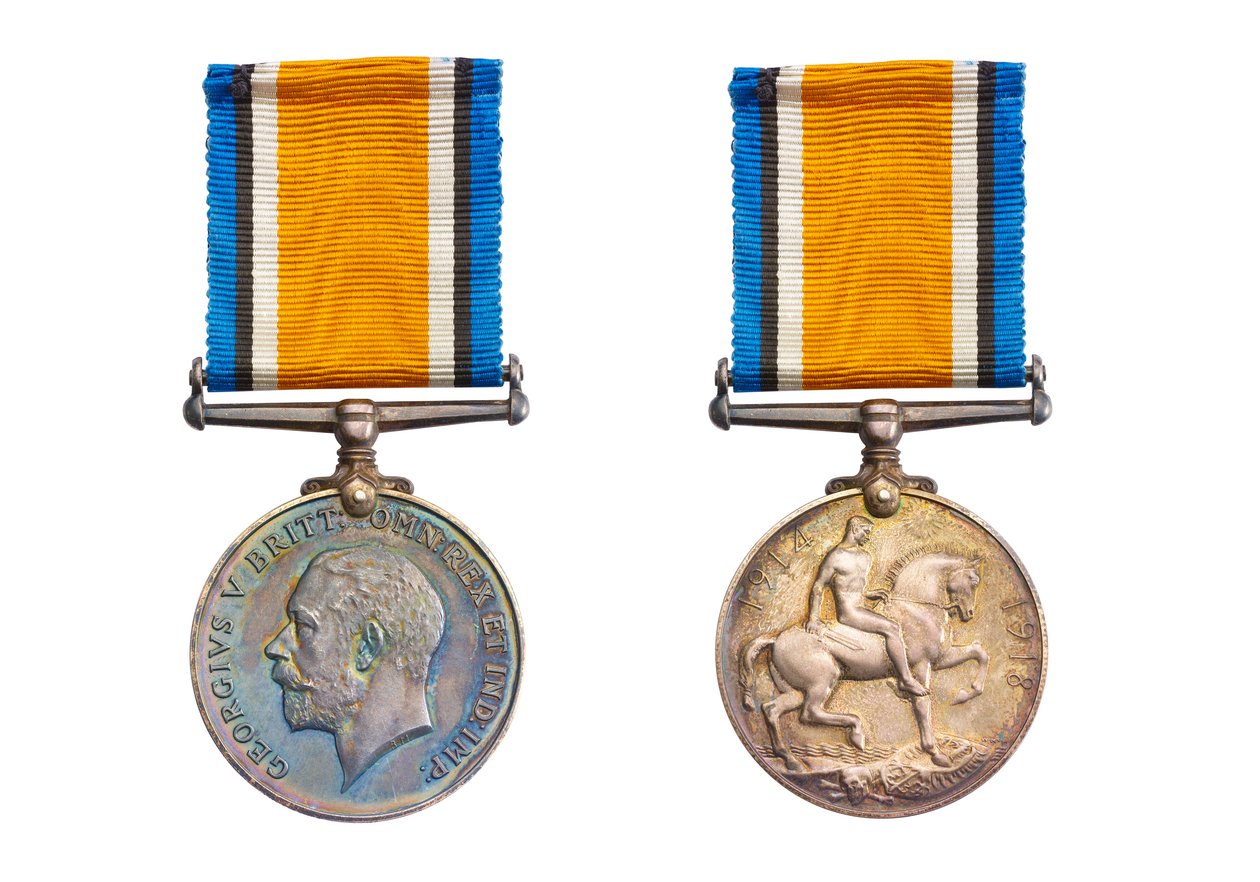 Brittisk krigsmedalj, c.1919 (brons med sidenband) av English School