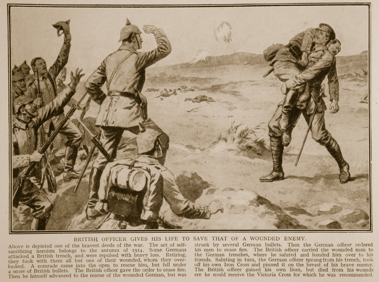 Brittisk officer ger sitt liv för att rädda en sårad fiendes liv, 1914-19 av English School