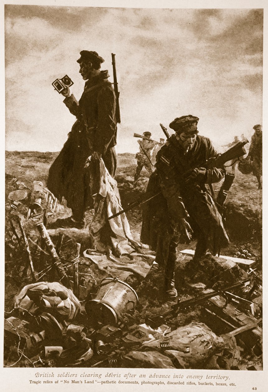 Brittiska soldater rensar skräp efter en framryckning in i fiendens territorium, 1914-19 av English School