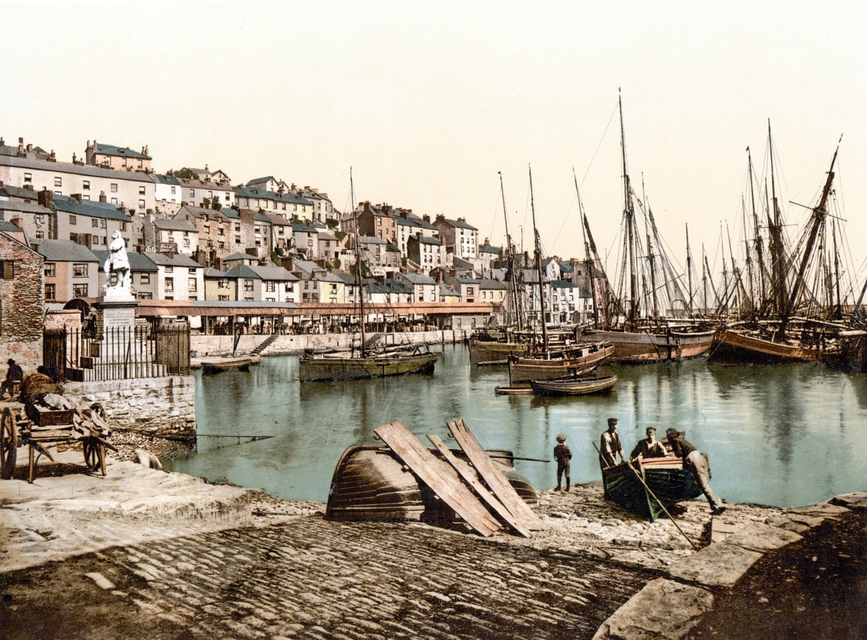 Brixham Harbour (handfärgat foto) av English School