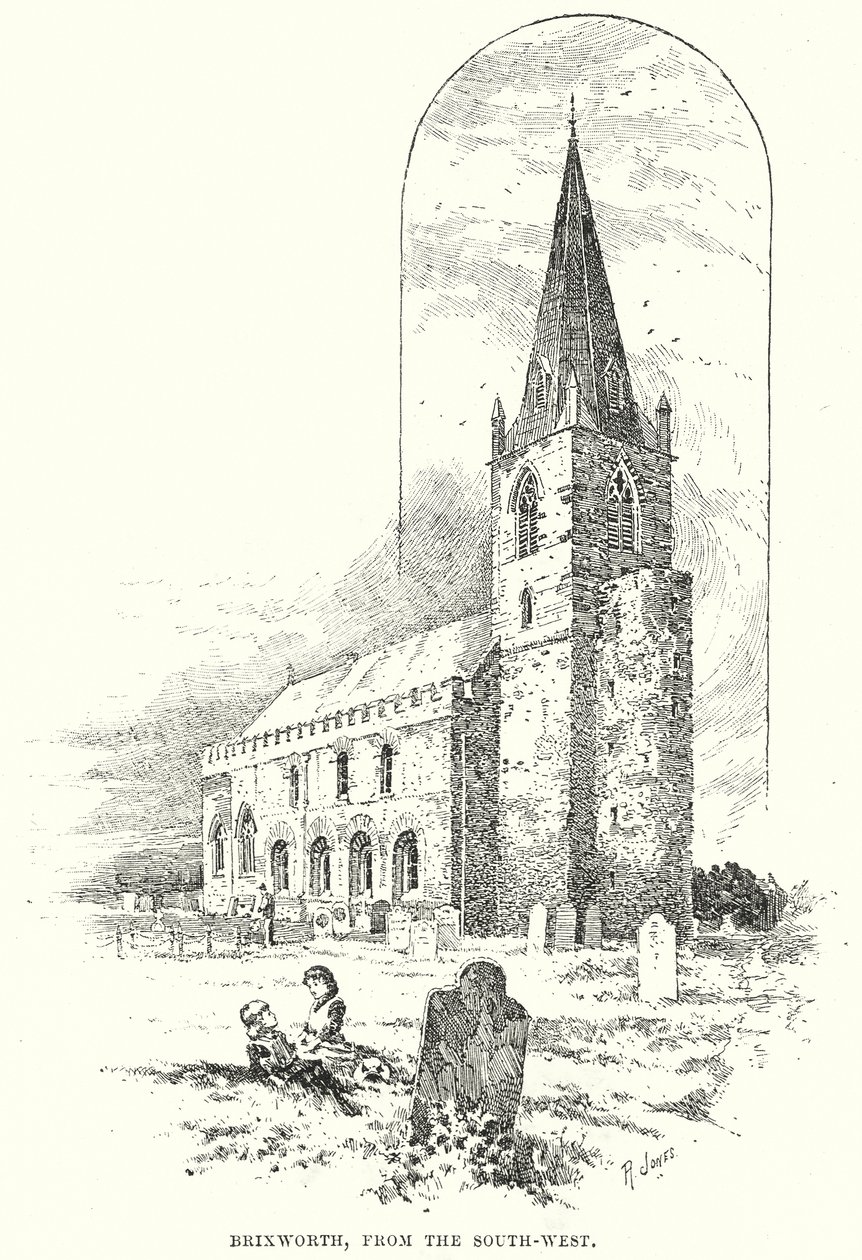 Brixworth, från sydväst (gravyr) av English School