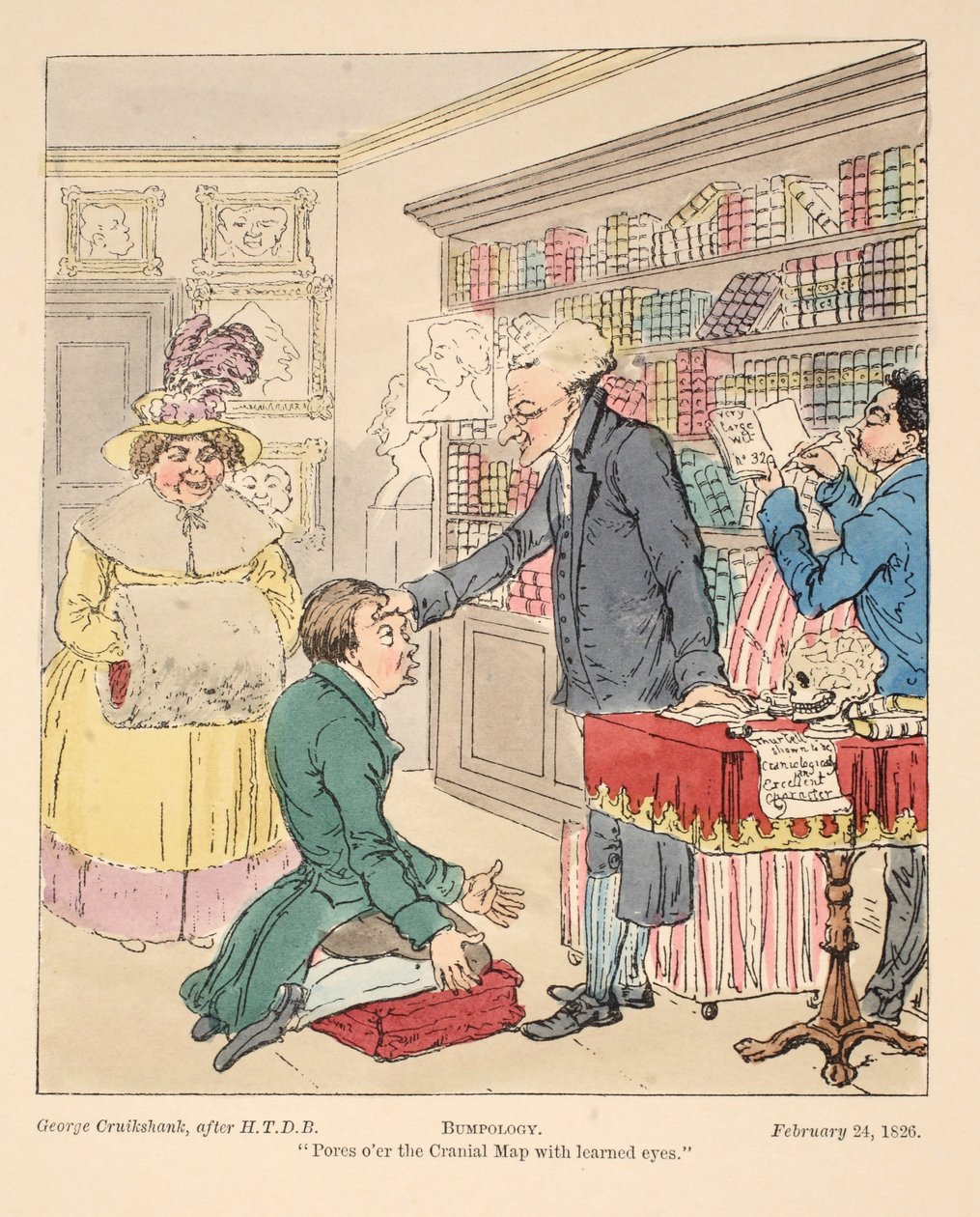 Bumpology, pub. 1826 (handfärgad gravyr) av English School