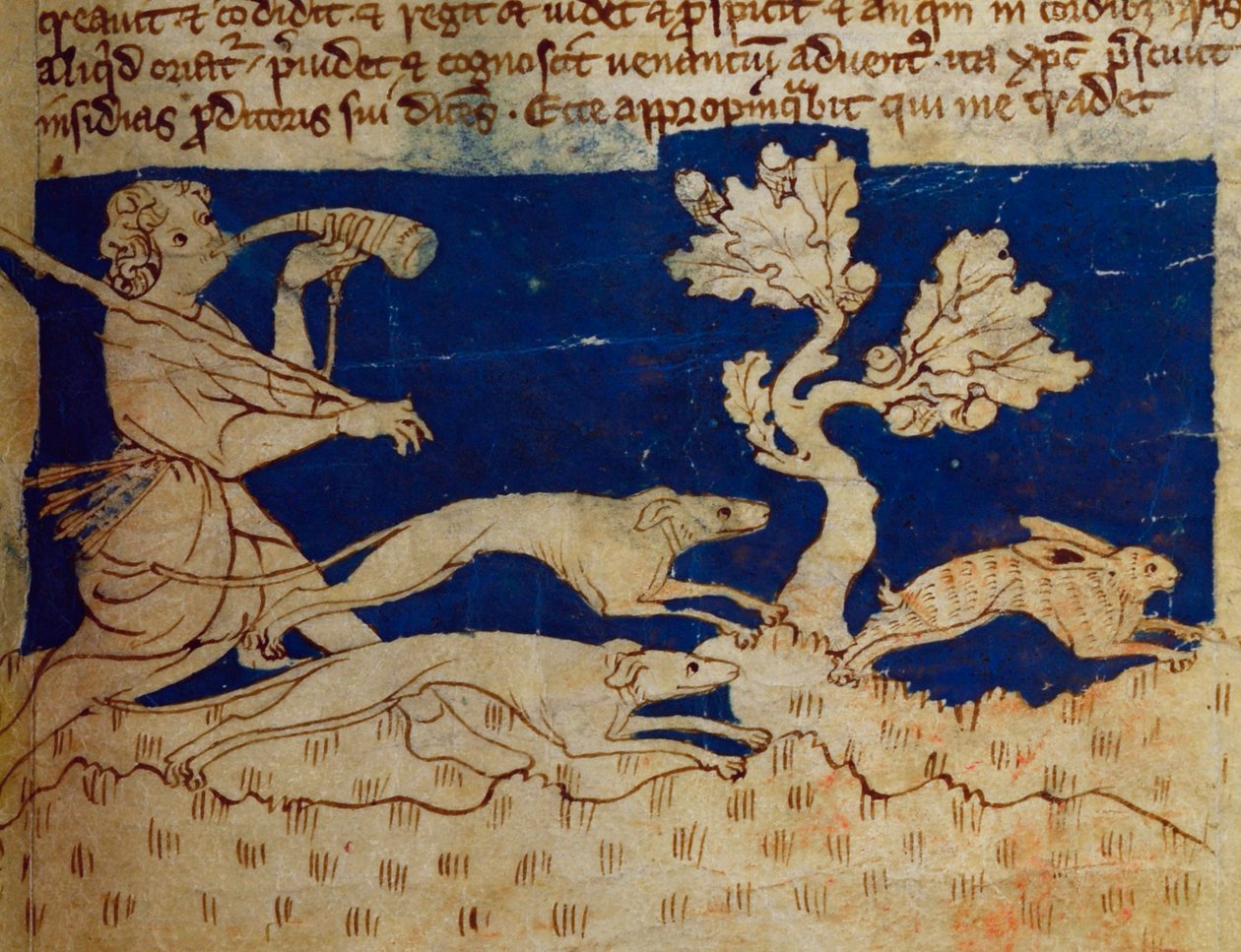 CCA-LitMs/D/10 fol. 2r Jaktscen, från Bestiary av English School
