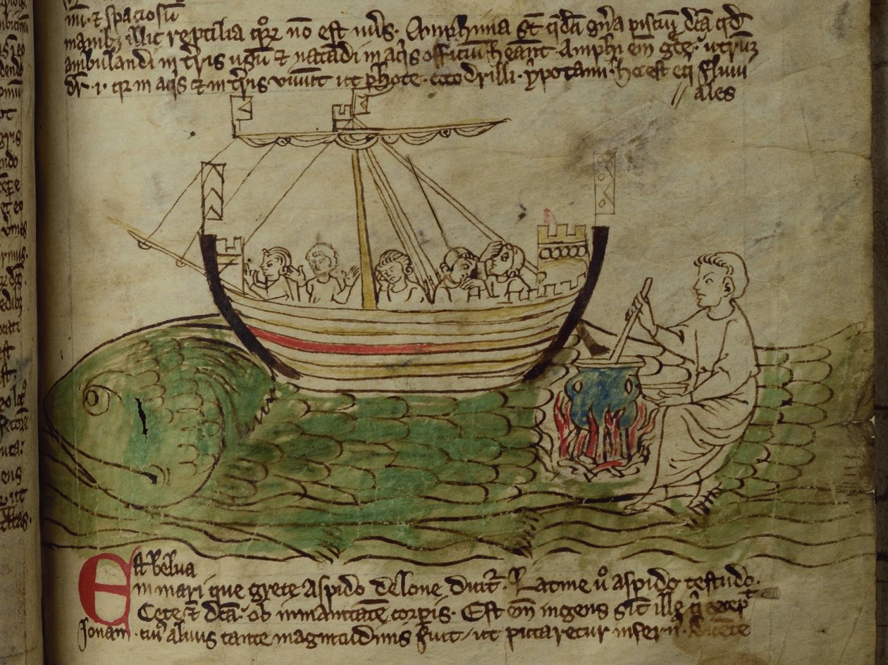 CCA-LitMs/D/10 fol. 30r Whale, från Bestiary av English School
