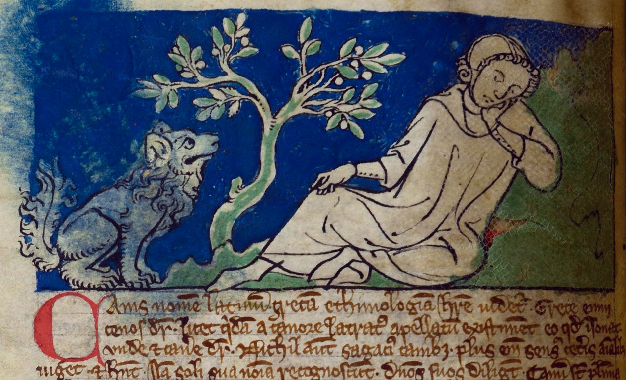 CCA-LitMs/D/10 fol. 5v Dog, från Bestiary av English School