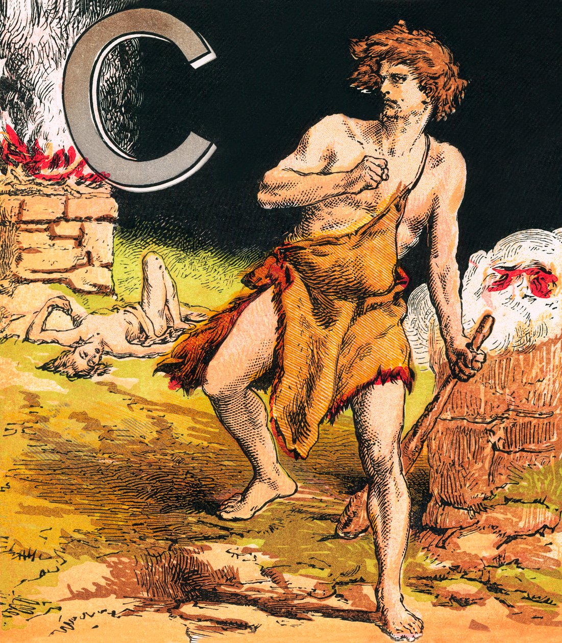 Cain (färglitografi) av English School