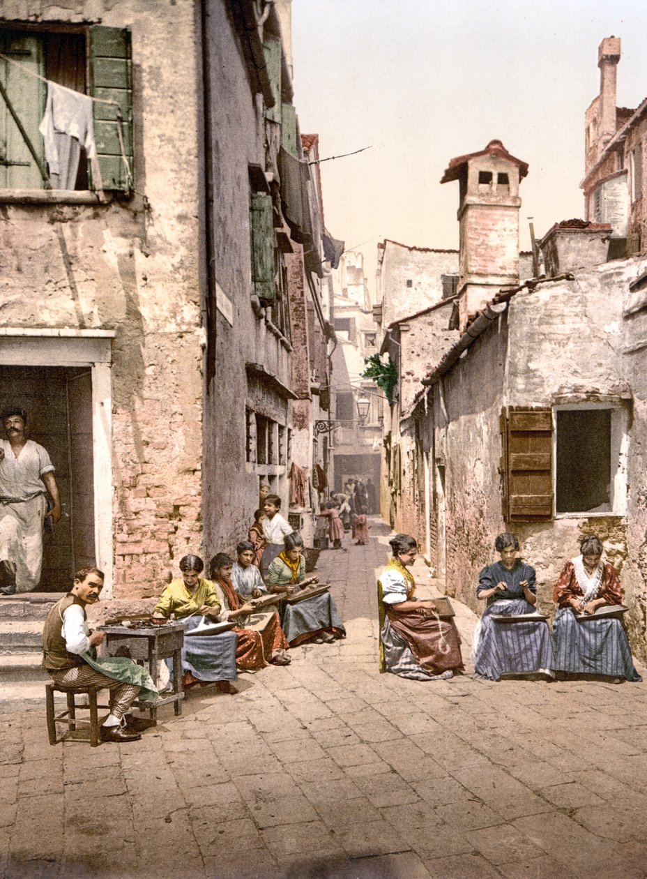 Calle dell Angelo a San Martino, Venedig (handfärgat foto) av English School