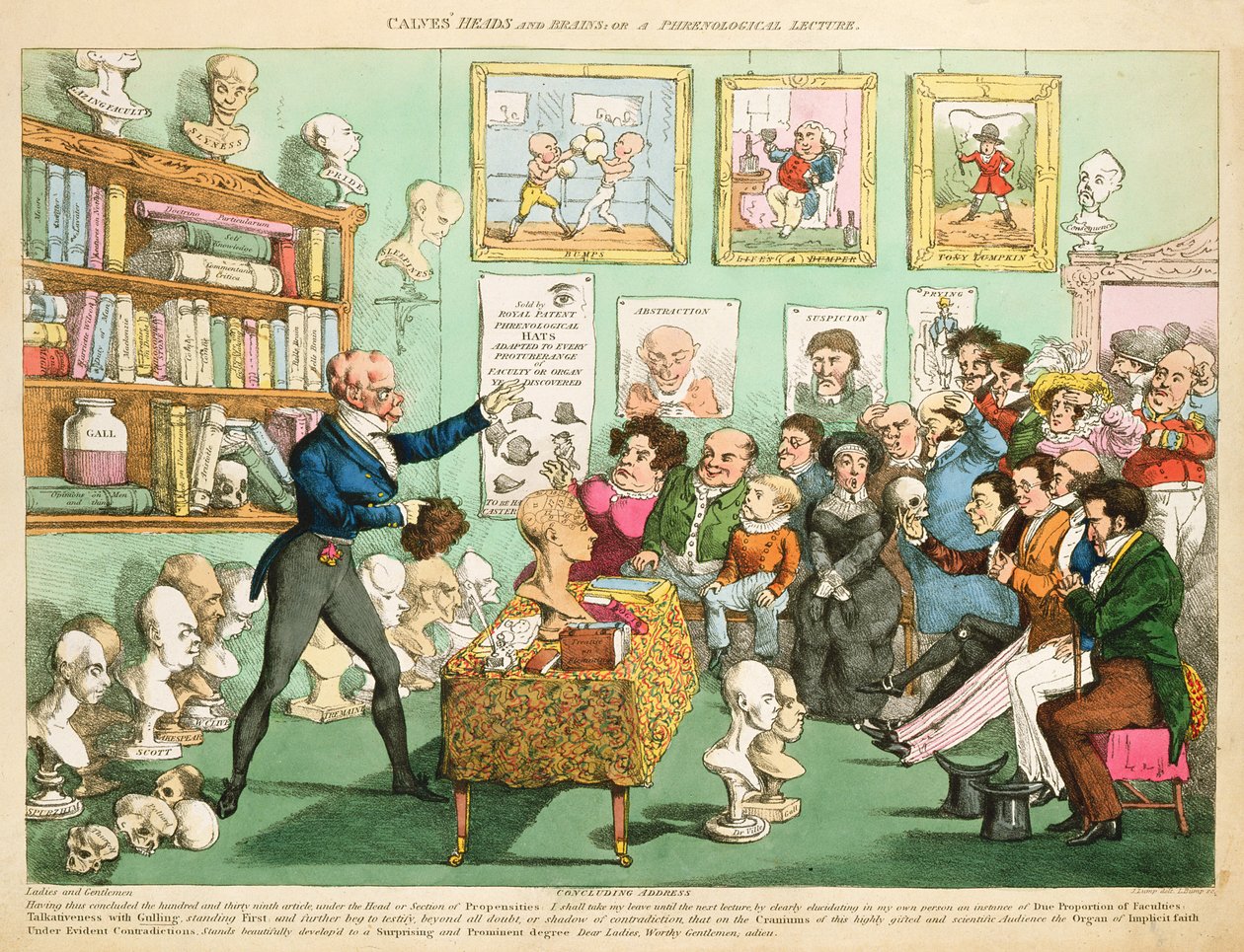 Kalvhuvuden och hjärnor; eller en frenologisk föreläsning, 1826 (färgetsning) av English School