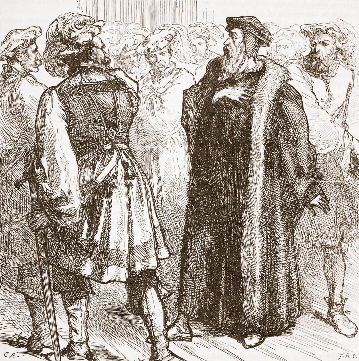 Calvin före sina fiender i rådet, illustration från The History of Protestantism av James Aitken Wylie (1808-1890), pub. 1878 av English School