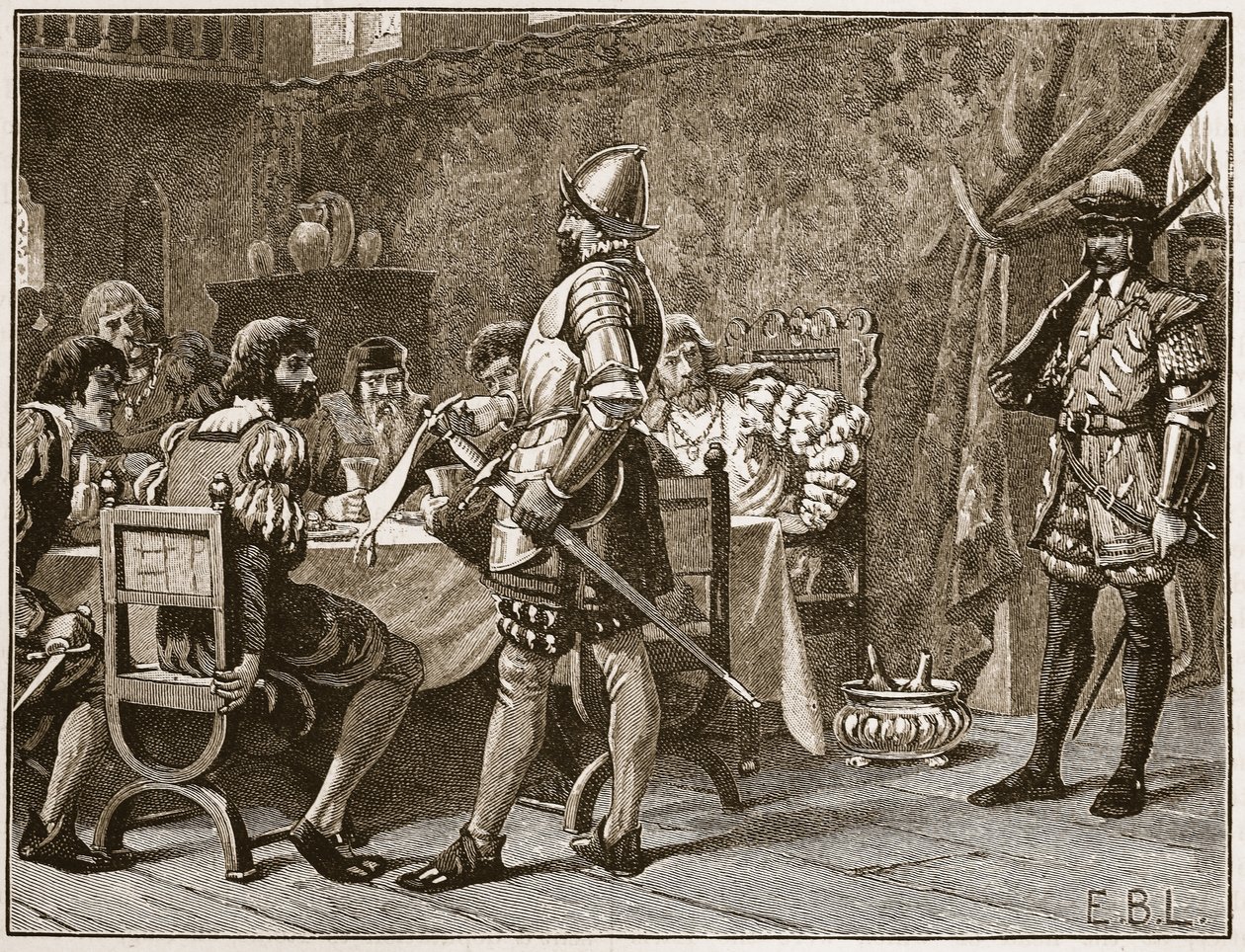Capture of the FitzGeralds, illustration från Cassells Illustrated History of England (sepiafoto) av English School
