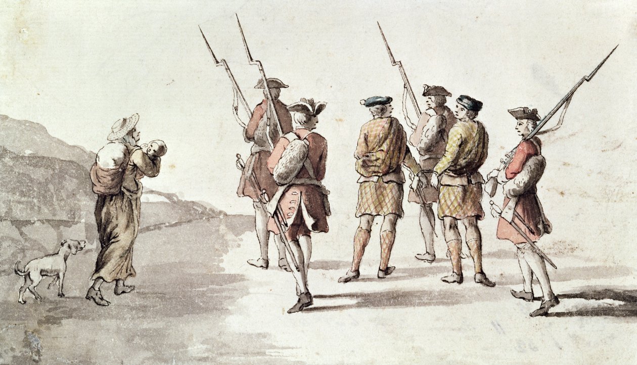 Capture of the Rebel, Simon Fraser, Lord Lovat (1667?-1747) (akvarell på papper) av English School