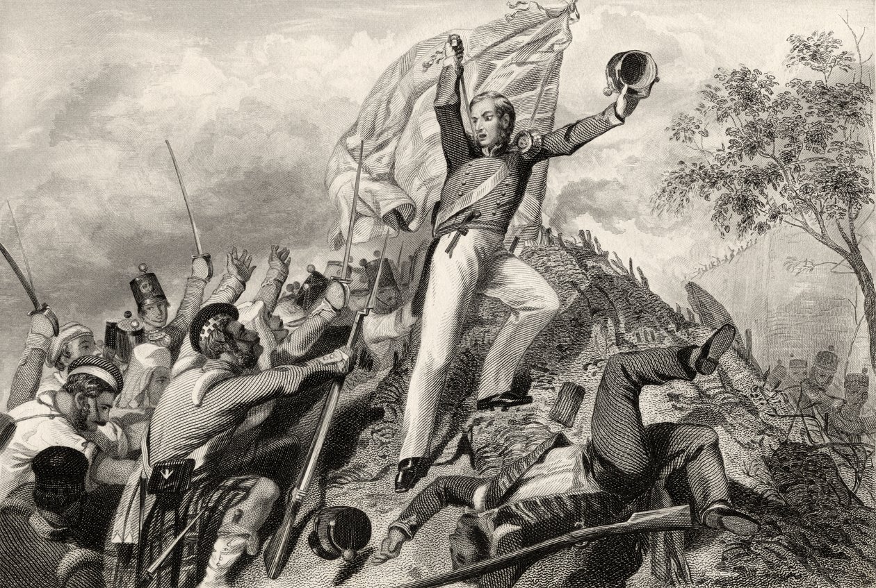 Capture of the Highlanders före Cawnpore 1857, från "The History of the Indian Mytery", publicerad 1858 av English School