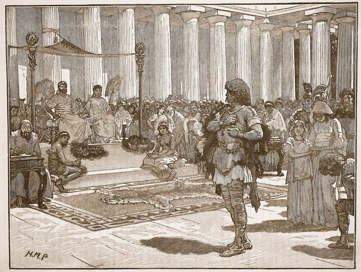 Caractacus före Claudius, illustration från Cassells Illustrated History of England (sepiafoto) av English School