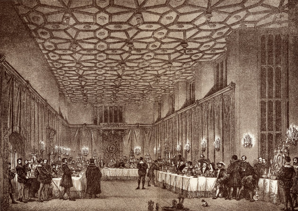 Kardinal Wolsey underhållande de franska ambassadörerna i Hampton Court Palace, från 
