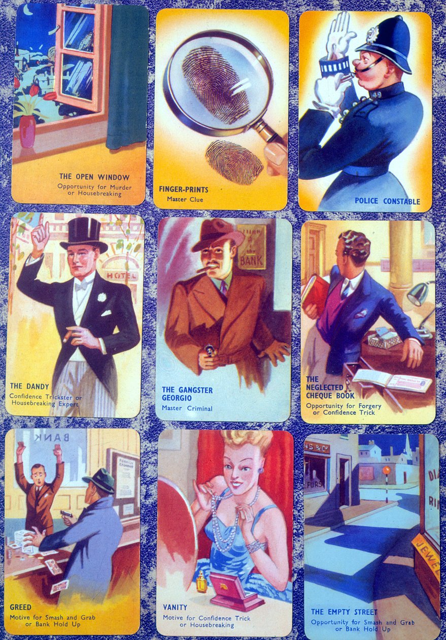 Kort för en engelsk familj MurderMystery-kortspel I Commit, c.1930 av English School