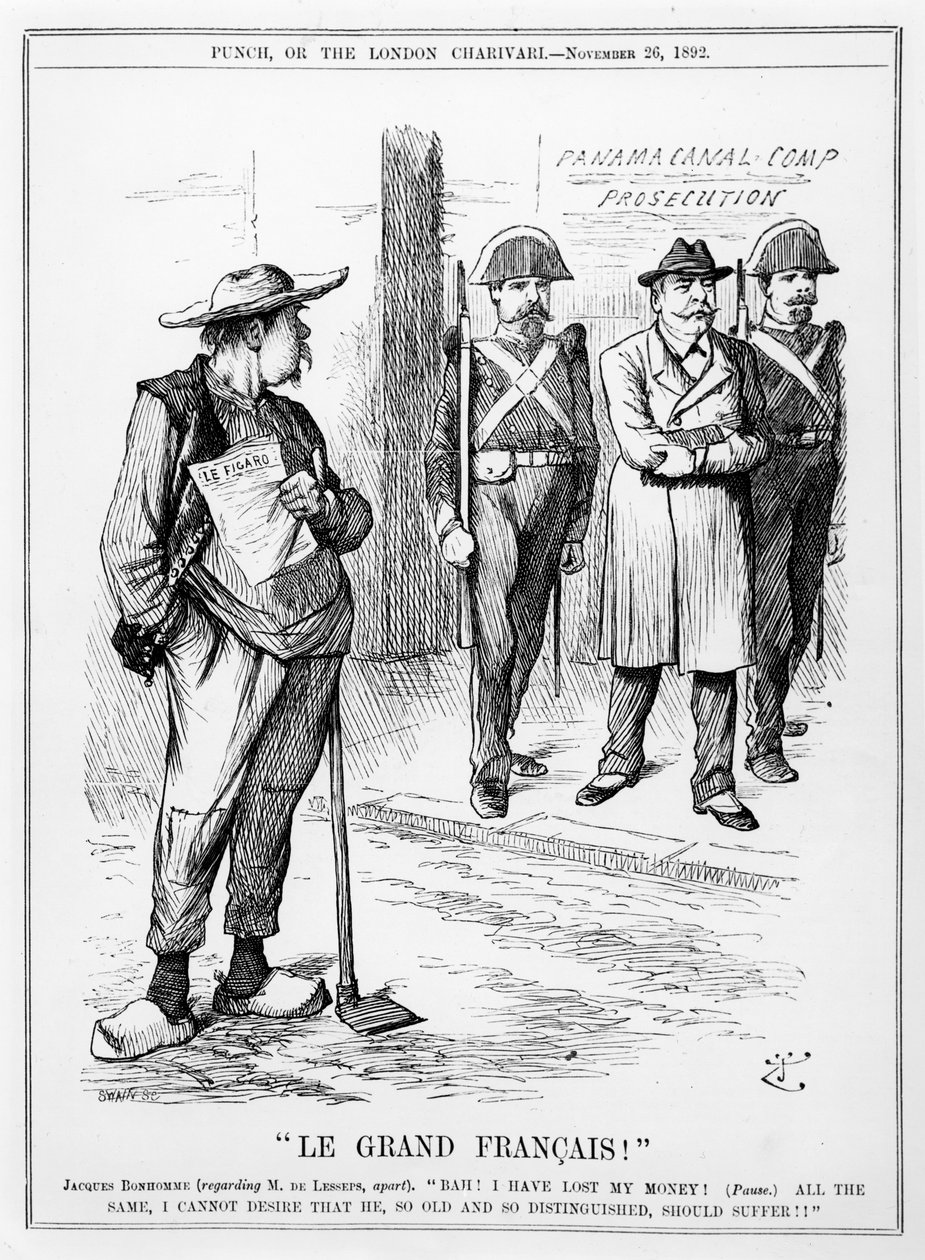 Karikatyr av Vicomte Ferdinand Marie de Lesseps (1805-94) från Punch magazine, London, 26 november 1892 av English School
