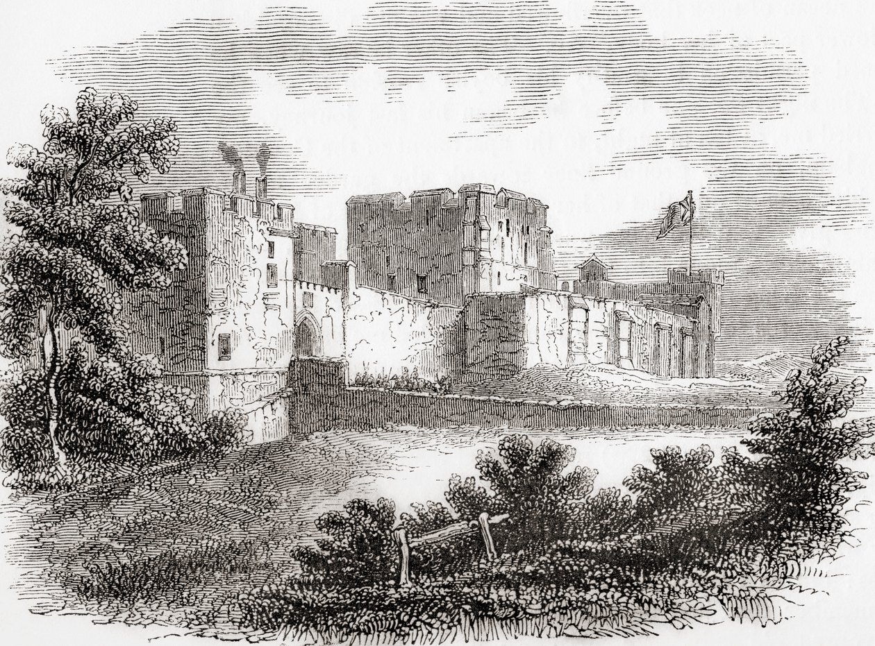 Carlisle Castle, Carlise, Cumbria, England sett här på 1800-talet, från Old England: A Pictorial Museum, pub. 1847 av English School