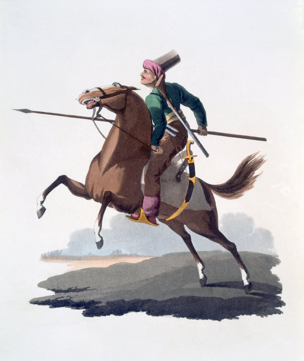Kavalleriman, 1818 (färgad akvatint) av English School