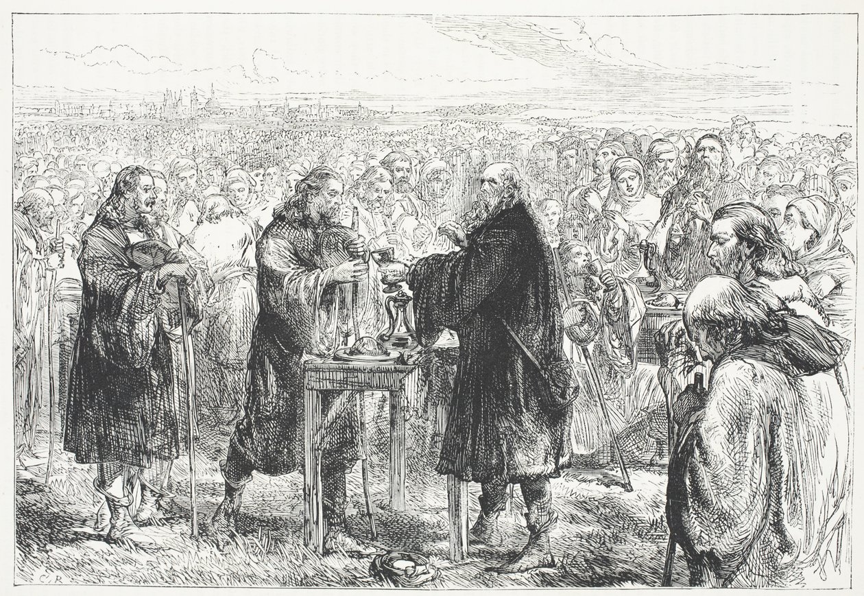 Firande av nattvarden av hussiter på ett fält nära Prag, illustration från The History of Protestantism av James Aitken Wylie (1808-1890), pub. 1878 av English School