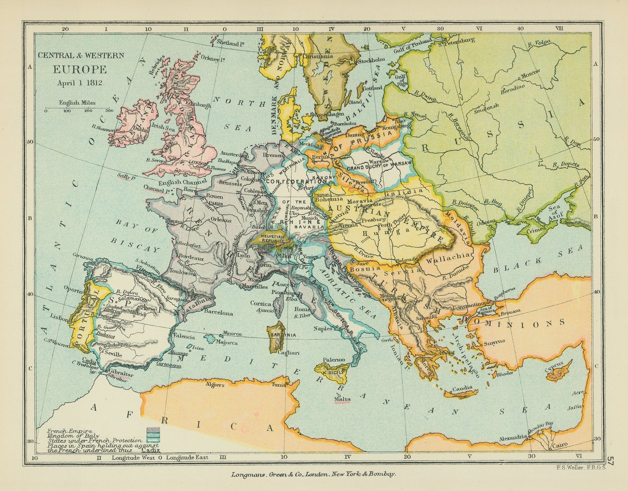 Central- och Västeuropa (färglitografi) av English School