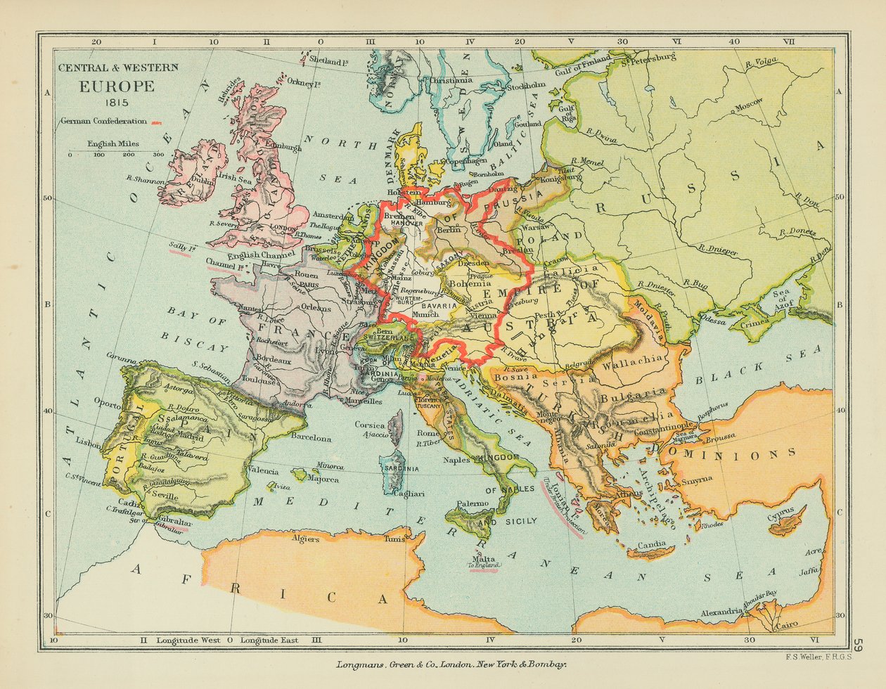 Central- och Västeuropa (färglitografi) av English School