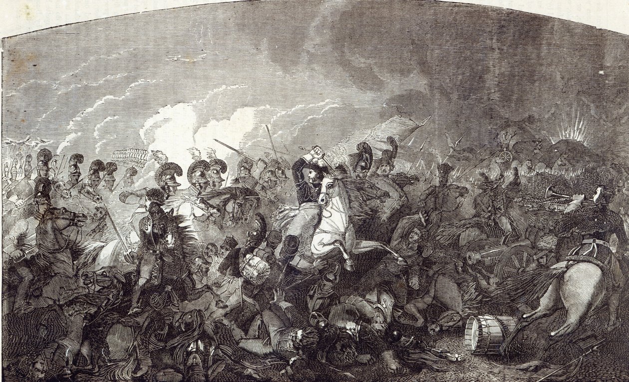 Ansvaret för Lord Somersets Heavy Brigade i Waterloo, och den franska arméns totalförskjutning, illustration från "Cassell