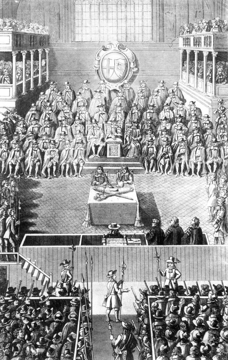 Charles I inför High Court of Justice i Whitehall, 27 januari 1649 av English School