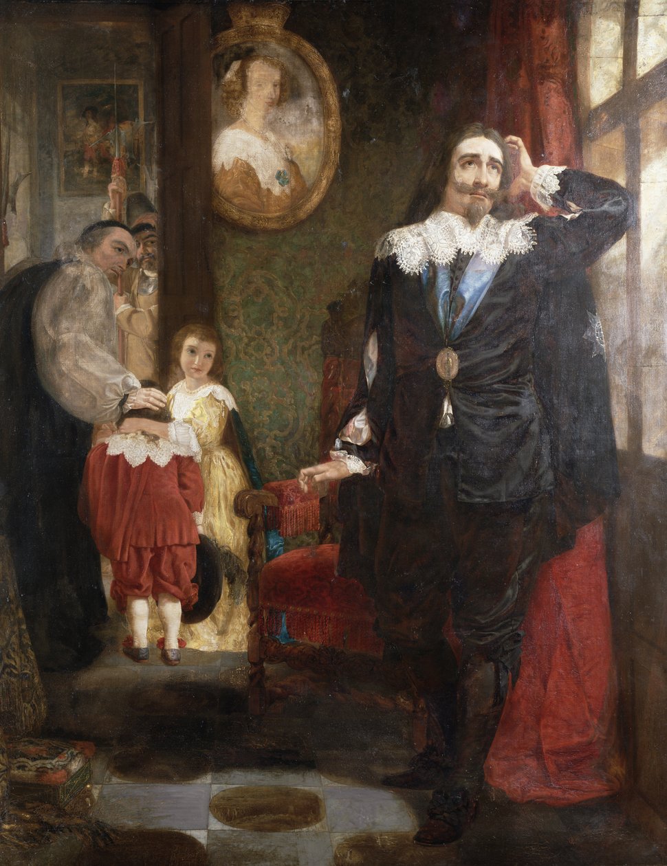 Charles I tar farväl av sina barn (olja på duk) av English School
