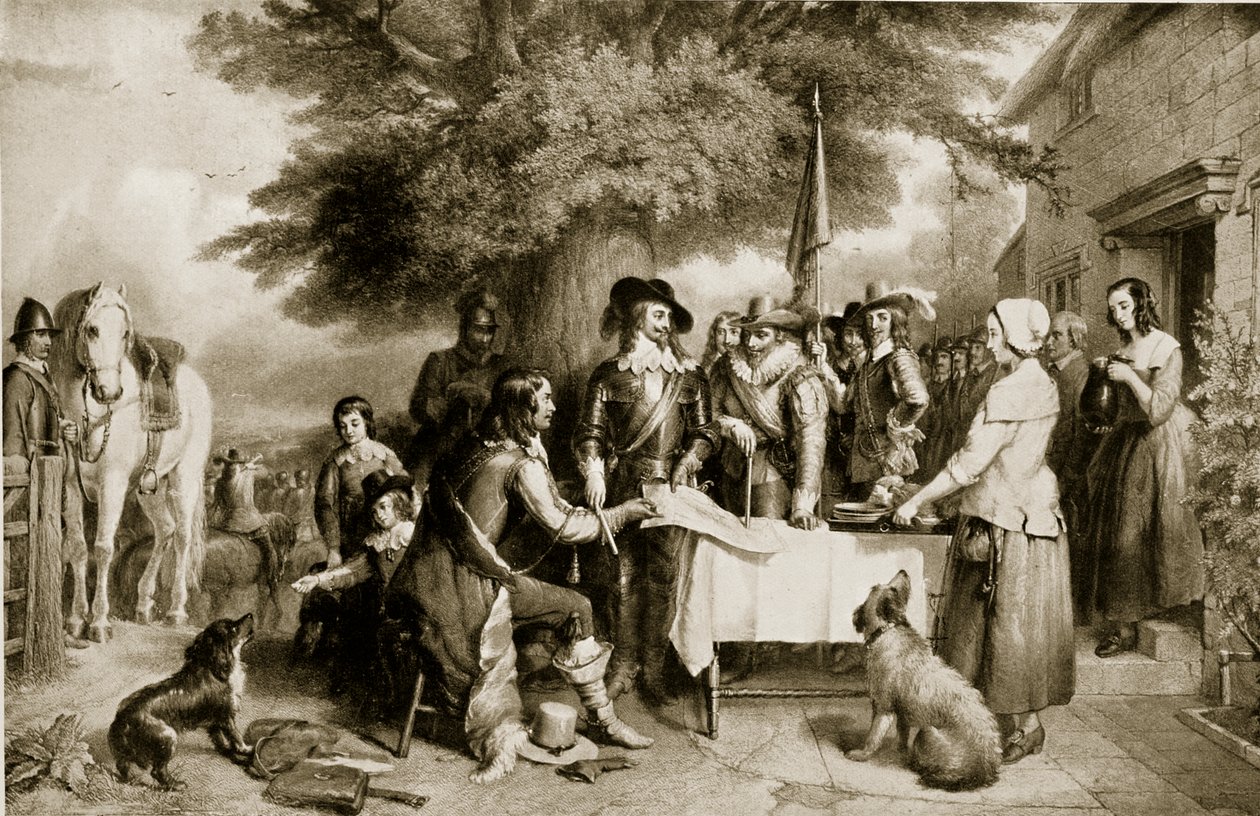 Charles I på tröskeln till slaget vid Edgehill, 22 oktober 1642, illustration från Hutchinsons Story of the British Nation, c.1923 av English School