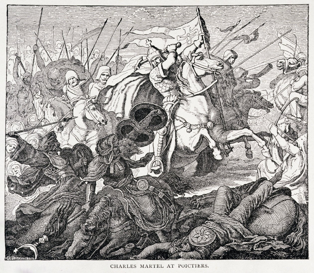Charles Martel (c.688-741) vid Poictiers, från The History of France, av Emile de Bonnechose, utgiven av Ward, Lock and Co, London av English School
