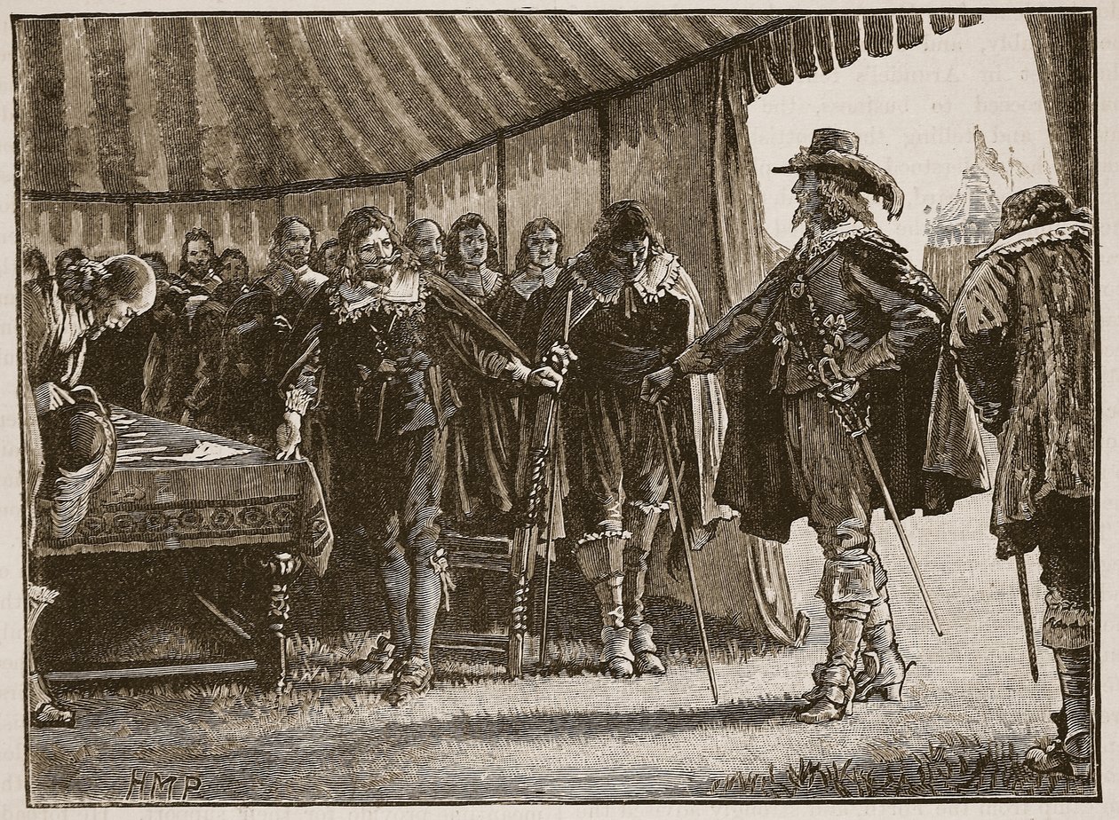 Charles and the Scottish Commissioners, illustration från Cassells Illustrated History of England (sepiafoto) av English School