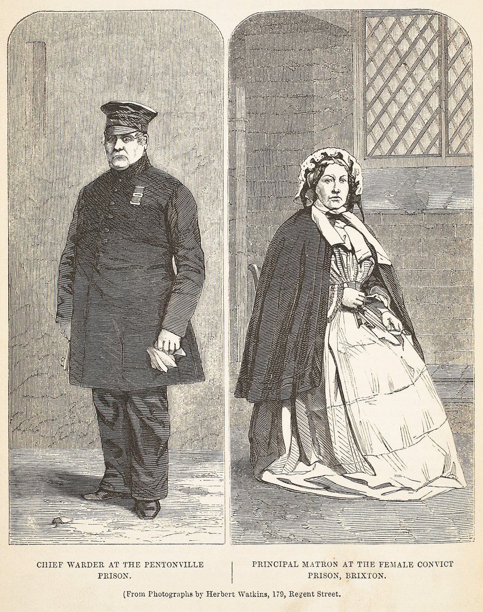 Chief Warder vid Pentonville Prison och rektor vid Female Convict Prison, Brixton, illustration från The Criminal Prisons of London och scener från Prison Life av Henry Mayhew och John av English School
