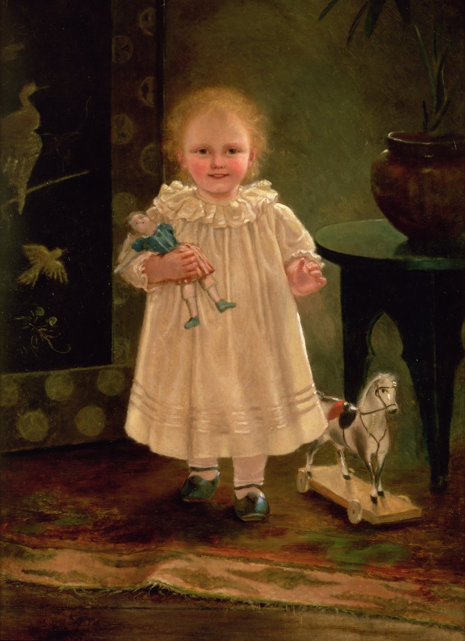 Barn med en docka och en leksakshäst, ca 1840 av English School