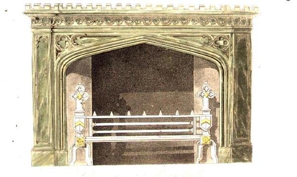 Skorstensstycke av Mona-marmor, skylt 94 från Ackermanns konstförråd, publicerad 1817 (färg litho) av English School