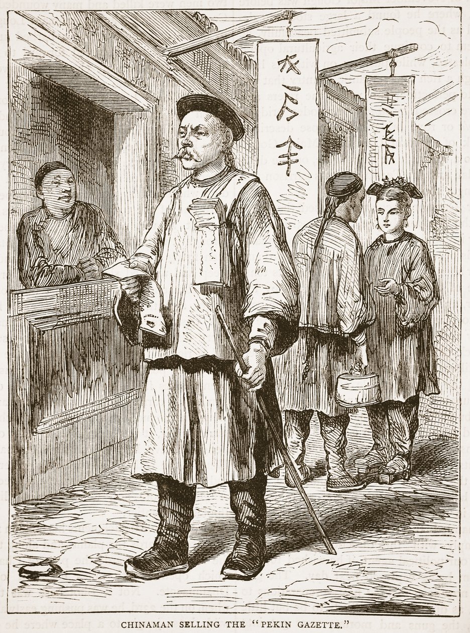 Kinaman som säljer Pekin Gazette, illustration från Cassells Illustrated History of England av English School