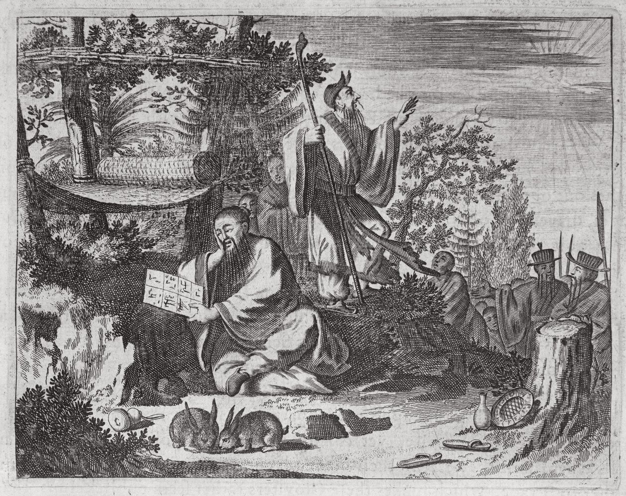 Kinesiska heliga män, illustration från en beskrivning av ambassader till Kina, 1690 av English School