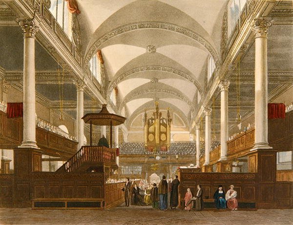 Christ Church, Newgate Street, ca 1810 (lito i färg) av English School