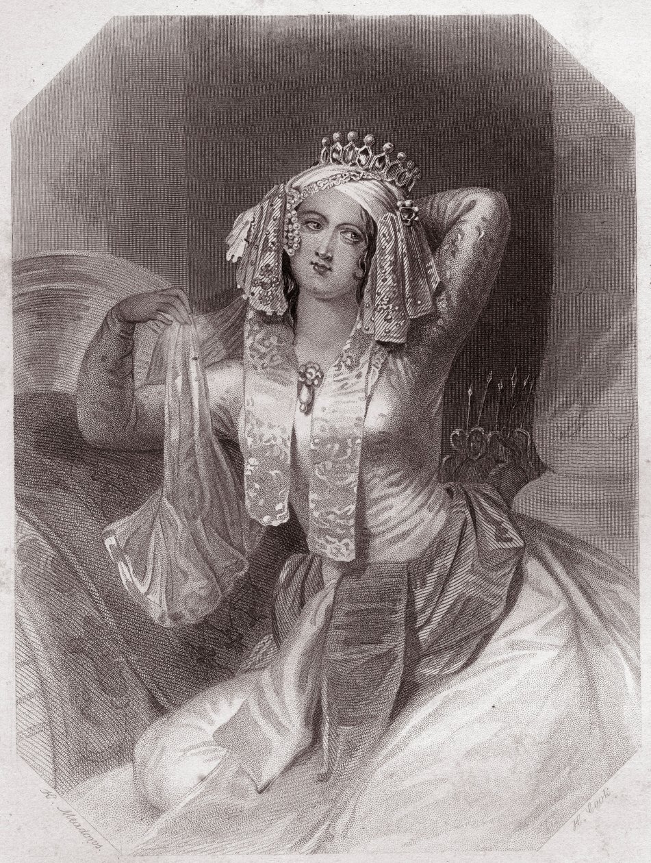 Cleopatre (Antoine et Cleopatre) (Antony och Cleopatra) i - "" Galerie des femmes de Shakespeare, samling av fyrtiofem seriösa porträtt av tidiga Londonkonstnärer, berikade med kritiska och litterära notiser""" cirka 1838 - från "" Gallery of kvinnorna av English School