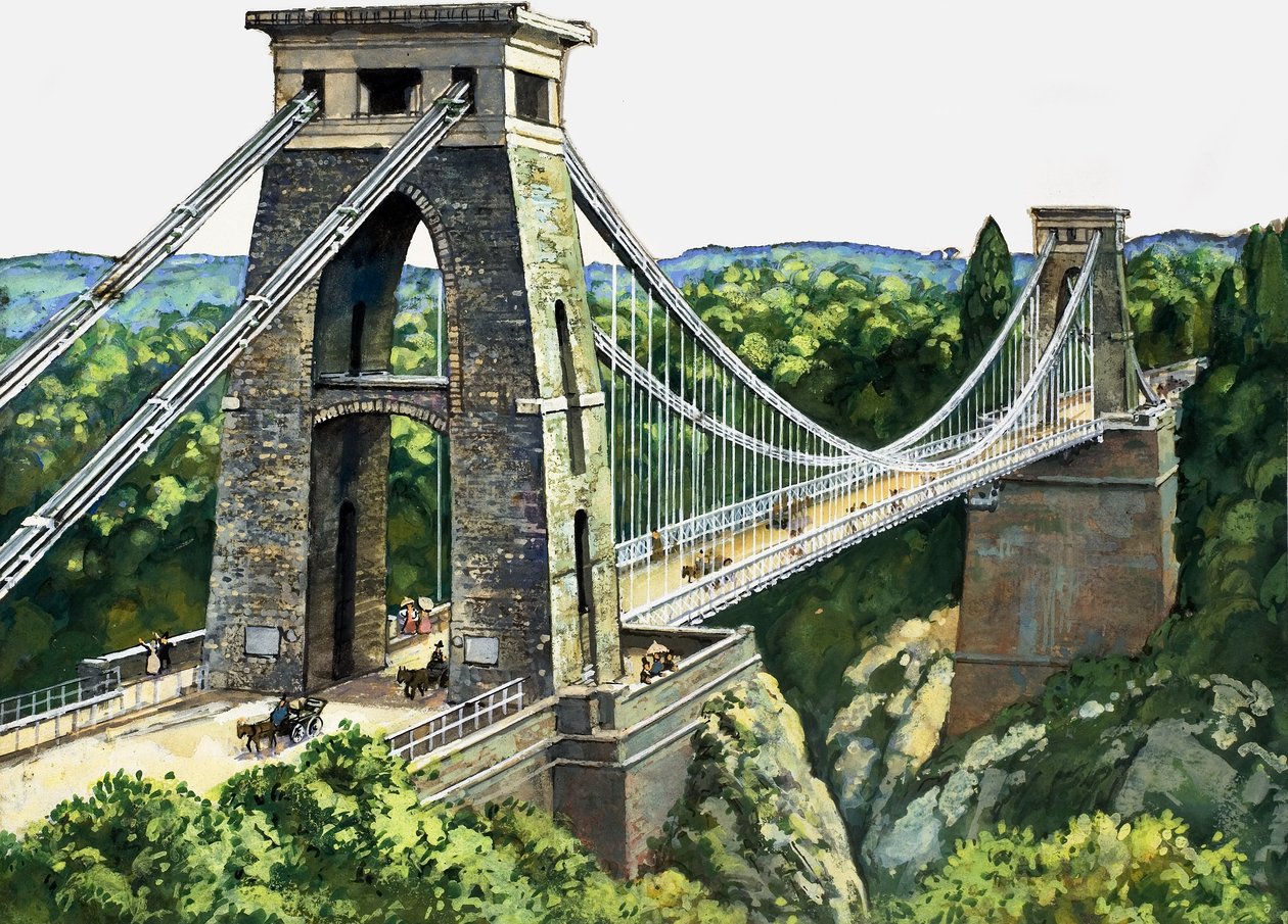 Clifton Suspension Bridge (gouache på papper) av English School